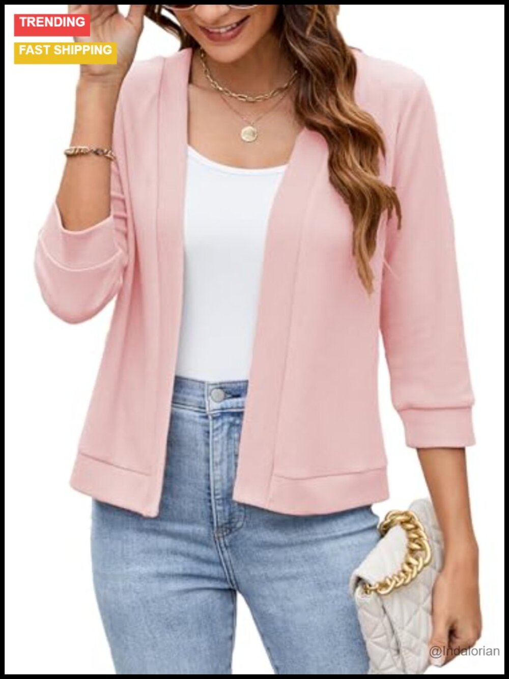 Womens Cropped Cardigan 3/4 Sleeve Open Front Bolero Shrug Lightweight Knit